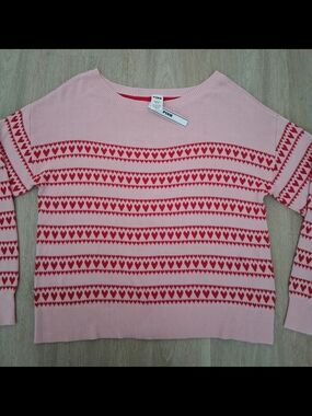 PINK Victoria's Secret Pink Sweater with Red Heart Stripes